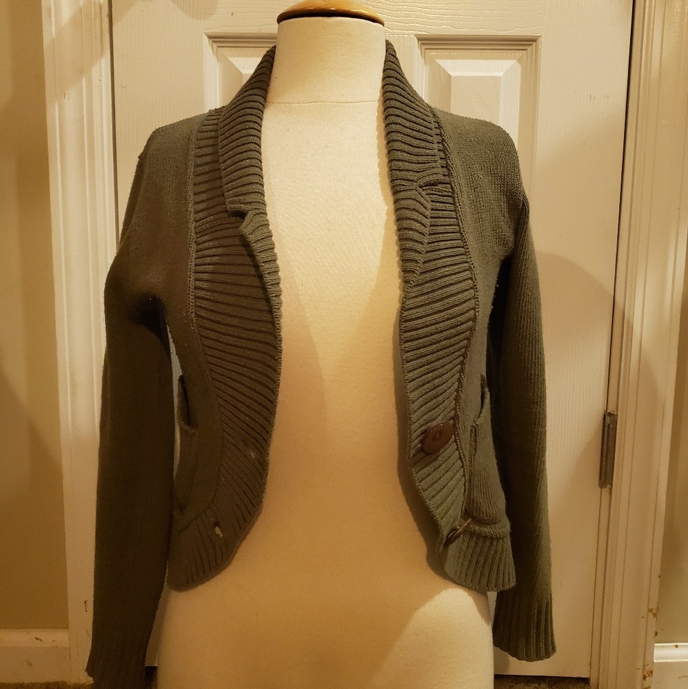 Olive green button up cardigan with pockets - Picture 4 of 5